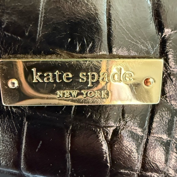 Kate Spade Black Embossed Croc Pattern Leather Tote - Picture 2 of 9
